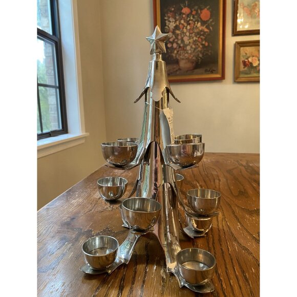 Silver Christmas Tree 12 T-Light Candle Holder 12" Tall Cool Yule Candle - Picture 4 of 5